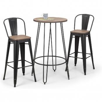 Dalston Round Bar Table with 2 Grafton Stools, Brown Brown/Black