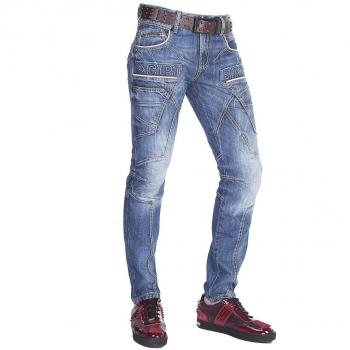 Cipo & Baxx Tapered‑Fit Jeans – Gr. 31, Länge 34, blau, Kontrastnähten und Seitentaschen (CD-391)