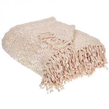 Beliani - Coperta di cotone intrecciata con nappe rosa 220 x 240 cm Vella