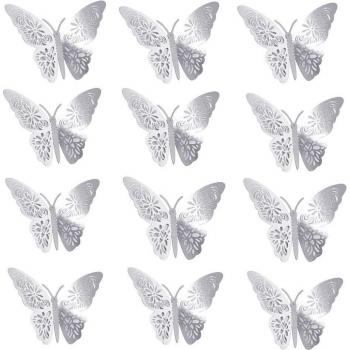 3D Hollow Metal Butterfly Wall Decor - 12pcs