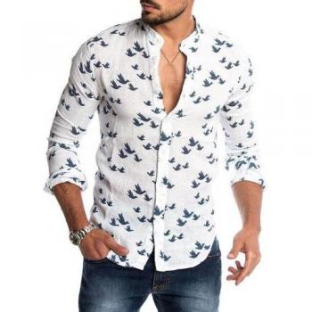 Camisa Casual para Hombre con Estampado de Patos, Botones y Cuello Coreano