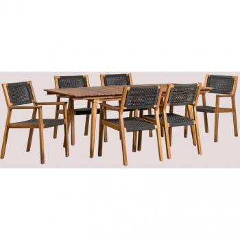 Set de comedor al aire libre 160‑210 × 90 cm, 6 sillas en madera de acacia