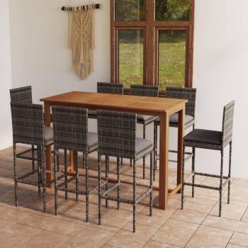 Set Bar de Jardin VidaXL – 9 Composants, Coussinage Gris, Mobilier Terrasse