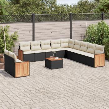 12-Piece Black Poly Rattan Garden Outdoor Sofa Set with Cushions