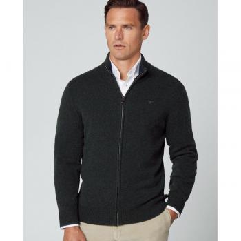 Chaqueta de punto de hombre Hackett en color verde oscuro con cierre de cremallera