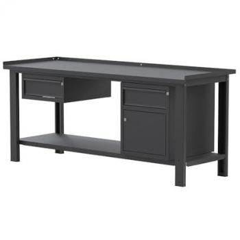 Banco lavoro Sogi X3N119A - 2 m - piano in acciaio - 1 cassetto + armadio con anta e cassetto