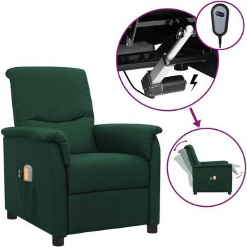 Sillón reclinable de masaje eléctrico de tela verde oscuro vidaXL