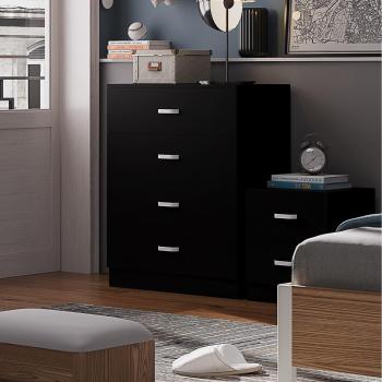 FWSTYLE Tunis 4 Drawer Chest Of Drawers Matt Black Sideboard with Metal T-Bar Handles