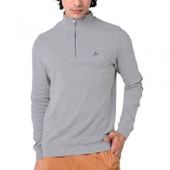 Half‑Zip Men’s Elbow Patch Polo (Grey, L)