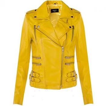 Yellow Nappa Leather Brando Women’s Biker Jacket – Orlando (Size 12 UK)