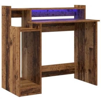 Engineered Wood Office Desk with Integrated Lamps and Shelf