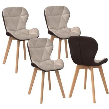 Set 4 Sedie ROBINE in Tessuto Marrone e Taupe con Rivestimento PU