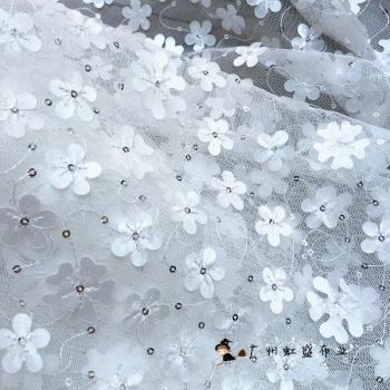 White 3D Flower Embroidered Lace Fabric Patch - 130x100cm