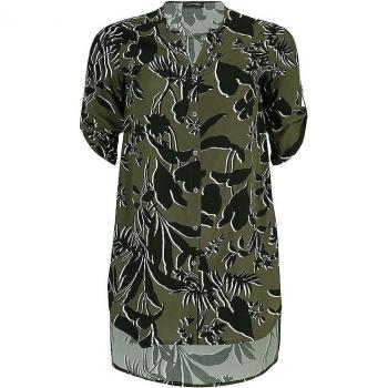 Doris Streich Klassische Bluse in Oliv mit Blattmuster Größe 50