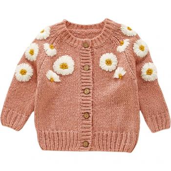 Pull à manches longues brodé pour fille, vêtement d'extérieur tricoté à boutonnage simple, automne