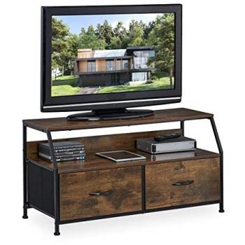 Mobiletto Porta Televisore Relaxdays, Design Industriale, 48,5 x 93 x 41,5 cm, 2 Cassetti, Marrone/Nero