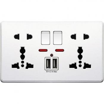 UK 13A Wall Socket with Dual USB Charging E7CB