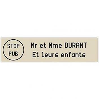 Étiquette de boîte aux lettres en beige avec des lettres noires et une taille de 10 cm