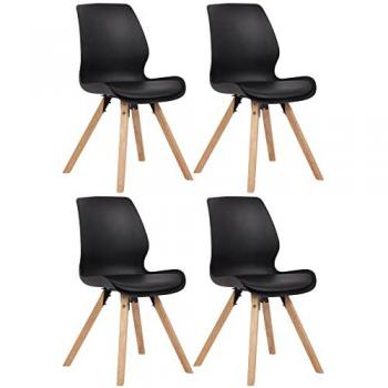 Set di 4 sedie Luna in plastica nera con struttura in legno