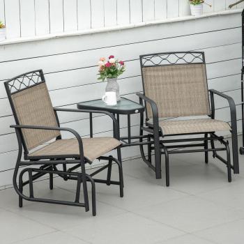 Outsunny 2-Person Outdoor Glider Rocker Chair with Center Table Breathable Mesh