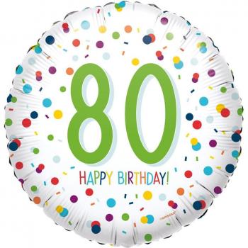 Pack de globos 45cm helio confeti arcoíris Feliz Cumpleaños 80 Liragram