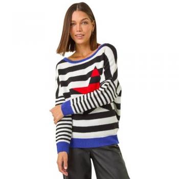 Black Roman Women’s Star‑Striped Color Block Knitted Sweater (Size 20)