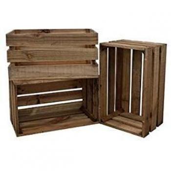 Decowood - Paquete de 3 Cajas Grandes de Madera de Pino Envejecido - 49 x 30,5 x 25,5 cm