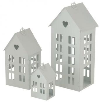BOLTZE Laterne Alamo Haus 3er Set Weiß Windlicht aus Metall Skandinavisches Design