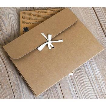 White Cardboard Envelope Postcard Packing Box with Ribbon