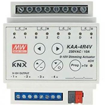 Mean Well KAA-4R4V-10 Attuatore KNX Konnex LED Dimmer 0-10V 4 Canali 10A Per Guida DIN Binario