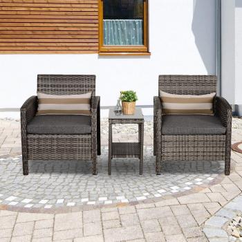 Outsunny 3 PCs Rattan Outdoor Patio Set 2 Cushioned Single Sofa Coffee Table Con