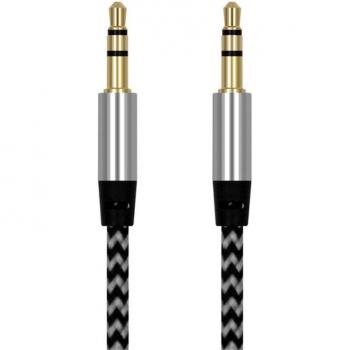 Cable Auxiliar 3.5mm Macho a Macho de 1m, Nailon, Compatible con Altavoces y Auriculares