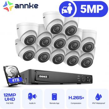 Kit de Surveillance Annke 5MP : 12 Caméras, NVR 16CH, Microphone, Vision Nocturne, 4TB