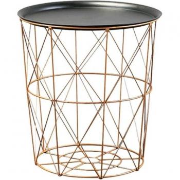 Gold Wire Round Storage Basket Side Table