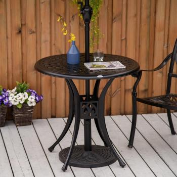 Outsunny 78cm Antique Round Garden Dining Table Only with Parasol Hole Cast Alum