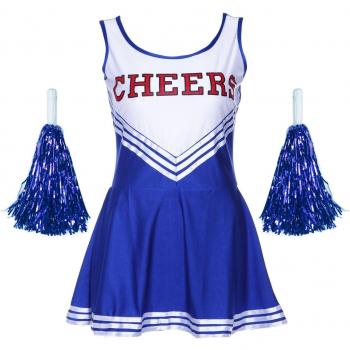Blue Cheerleader Tank Dress with Pom Poms for Girls Size M (34-36)