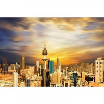 Queence Acrylglasbild „Skyline“ orange 150cm x 100cm x 2,4cm