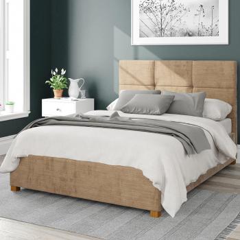 Caine Storage Ottoman Bed in Firenze Velour Fabric - Champagne / Superking