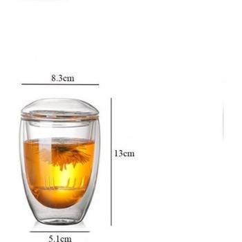 3-in-1 Double Wall Glass Tea Cup with Infuser and Lid