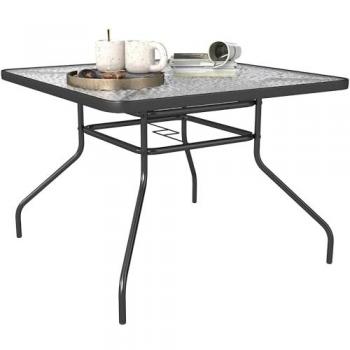 Outsunny Square Patio Table – Glass Top Garden Dining Table (100x100 cm)