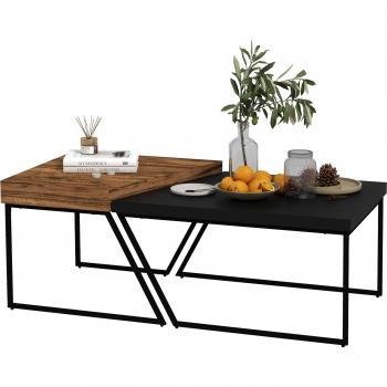 HOMCOM Couchtisch 2er Set, Industriedesign, Schwarz, für Wohnzimmer und Büro