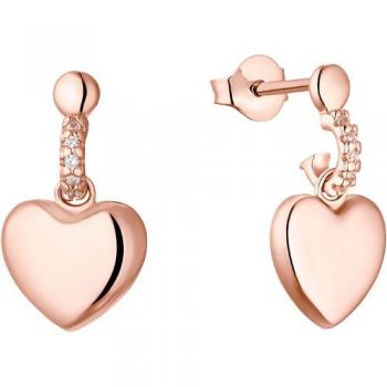 S.Oliver Herzohrstecker aus 925er Silber, IP Rosé mit Zirkonia