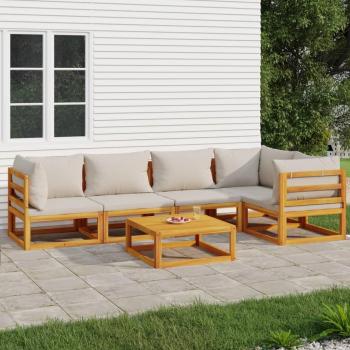 VidaXL Salon de jardin complet 6×coussins – gris clair, bois massif