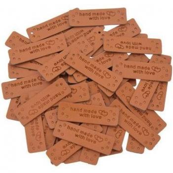 50pcs Heart Pattern PU Leather Labels for Women's Fashion and Crafting