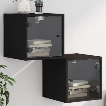 VIDAXL Comodini Con Ante In Vetro 2pz Nero 35x37x35 Cm