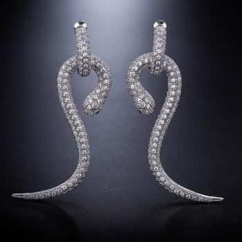 Trendy 3D S-Shaped Snake Earrings with Diamonds