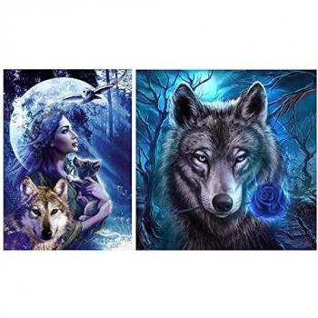 Mupack 2 Pcs DIY 5D Diamond Painting Full Kits,Wolf Crystal Rhinestone Embroidery Pictures for Kids and Adult,Full Drill Kit Arts Craft Gift for Home Wall Decor (30x40cm) (red wolf)