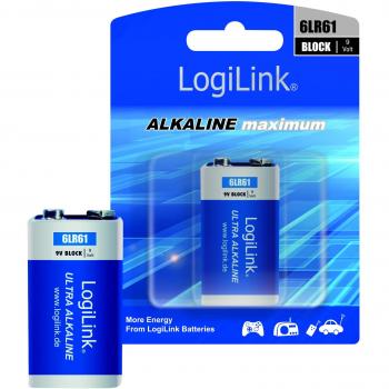Ultra Power 6LR61 Alkaline Battery, Block, 9V