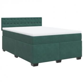 Boxspring Verde Scuro 160x200 cm Tela di Lino