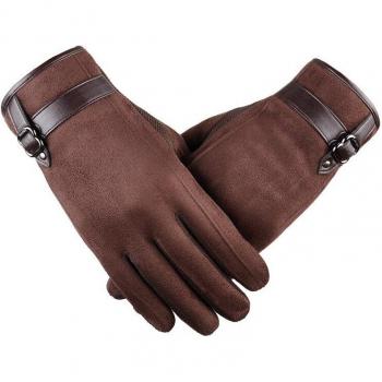 Men's Winter Touchscreen Cycling Gloves - Cotton Suede Leather, Plush Inside, Non-Slip I27